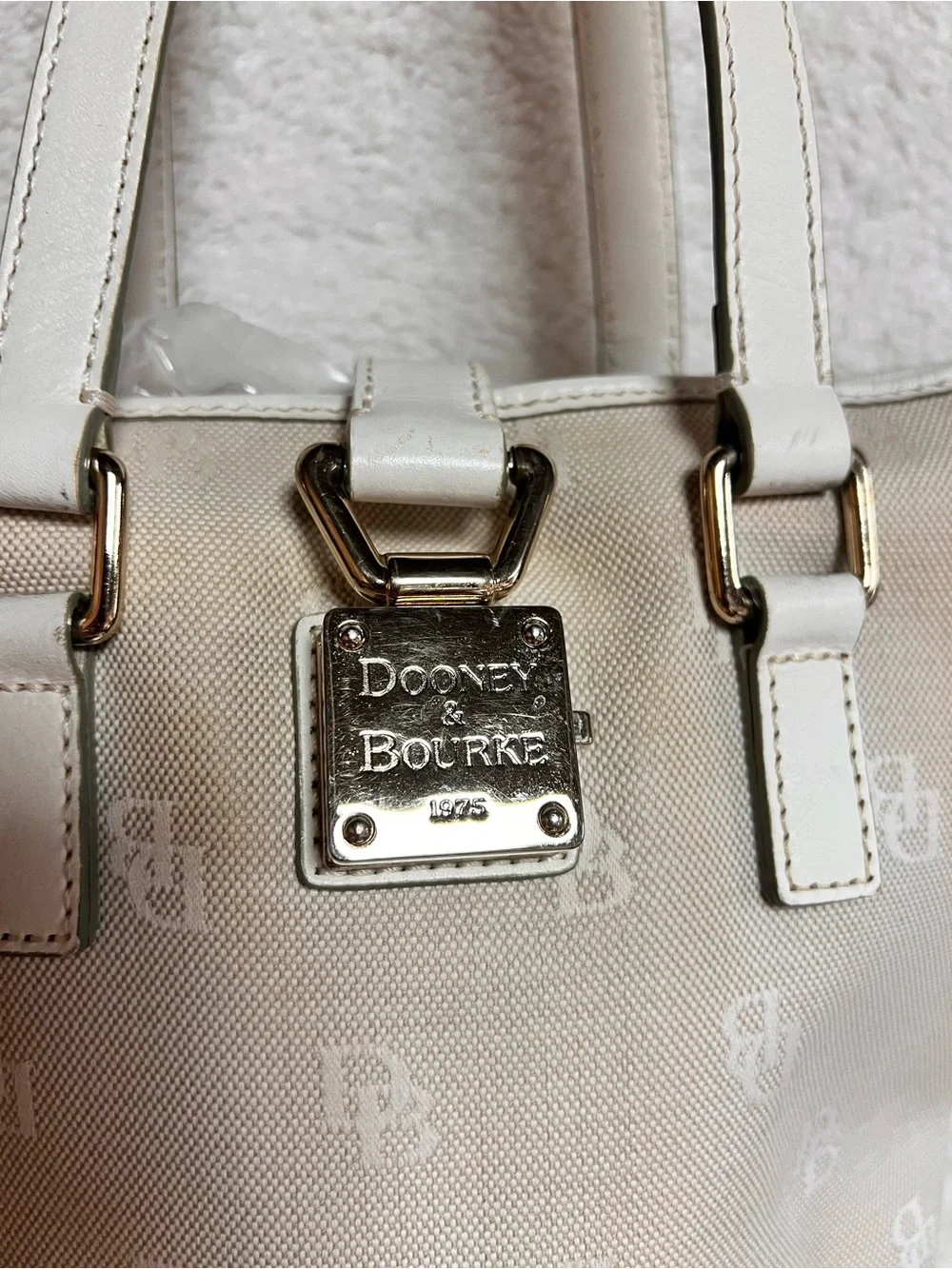 Dooney & Bourke Beige and White Monogram Hobo